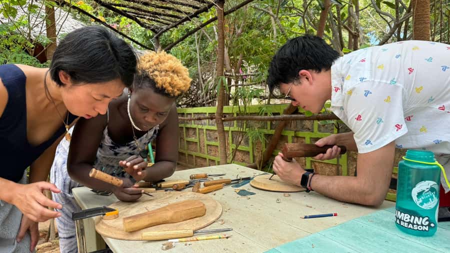 Beginner Swahili Woodcarving Classes with Woman Woodcarver - Meeting Almasi at Peponi Hotel